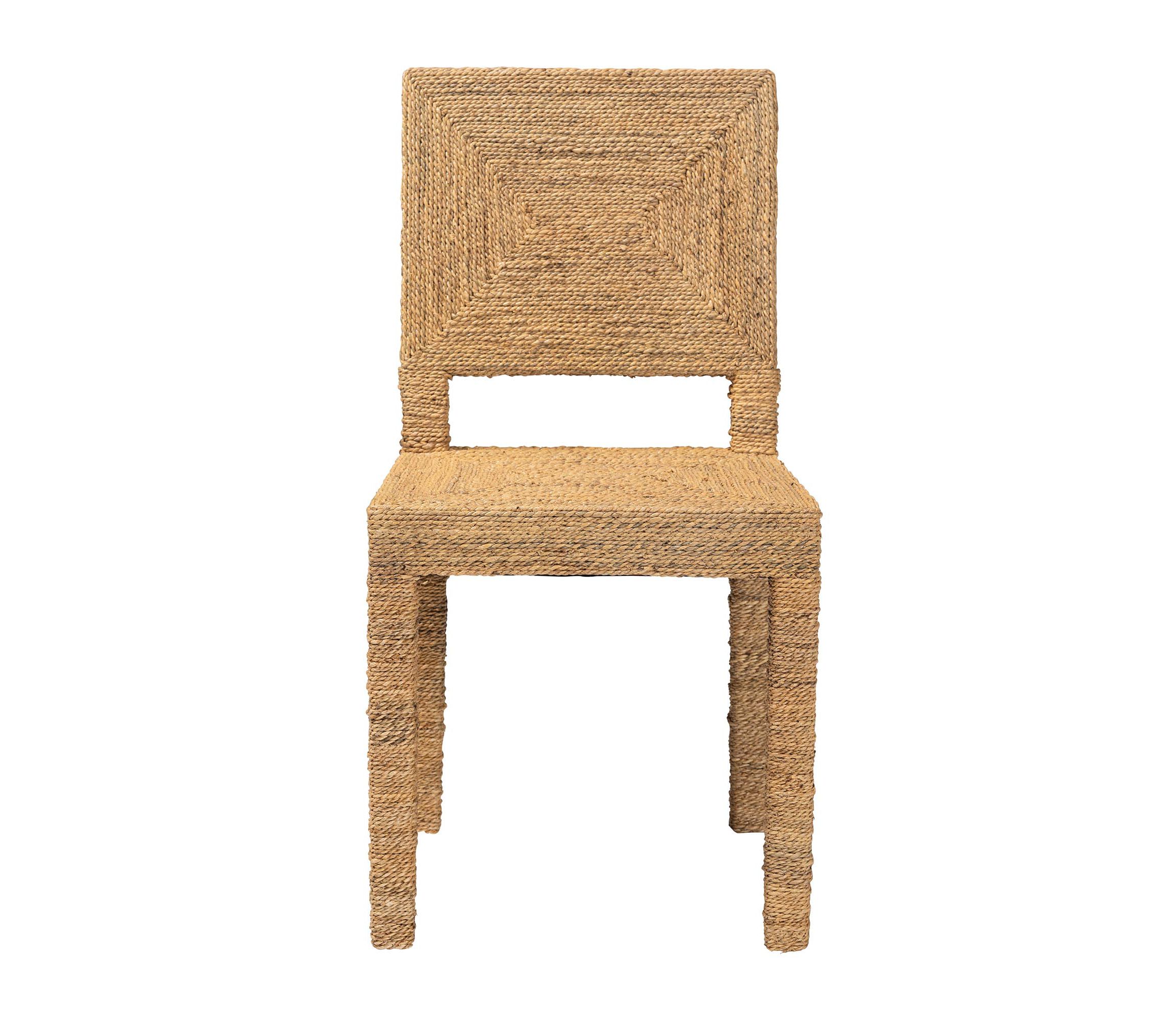 Anfield Modern Bohemian Natural Seagrass and Mahogany Wood Dining Chair