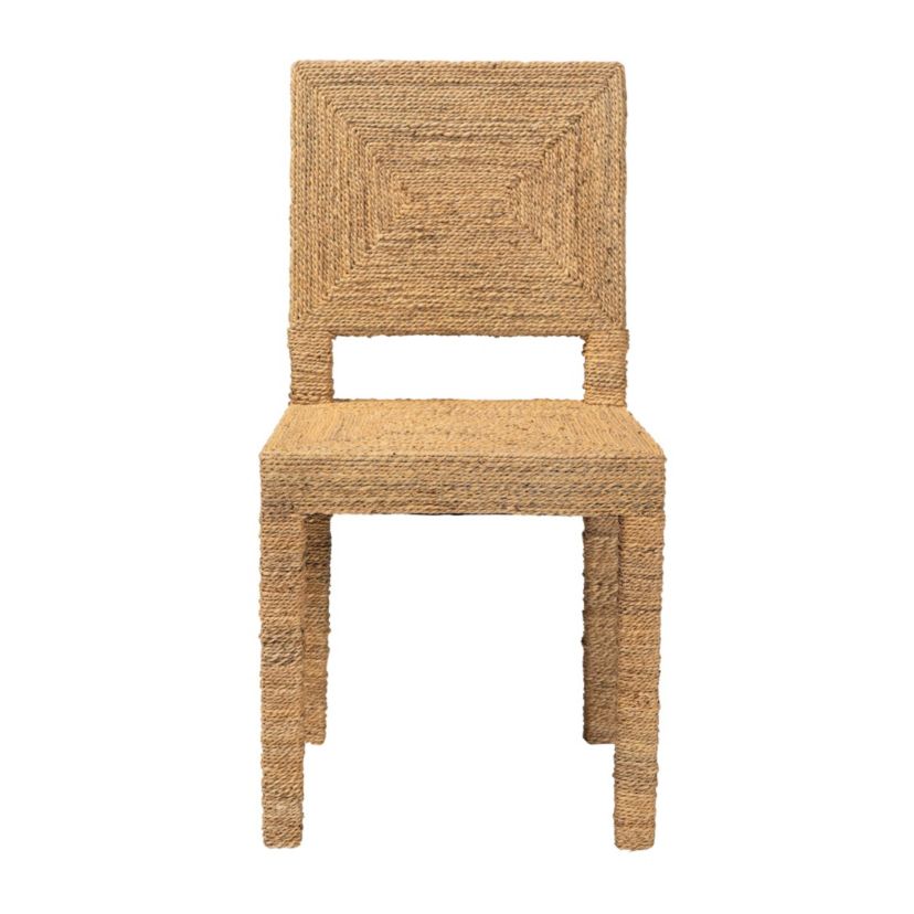 Anfield Modern Bohemian Natural Seagrass and Mahogany Wood Dining Chair