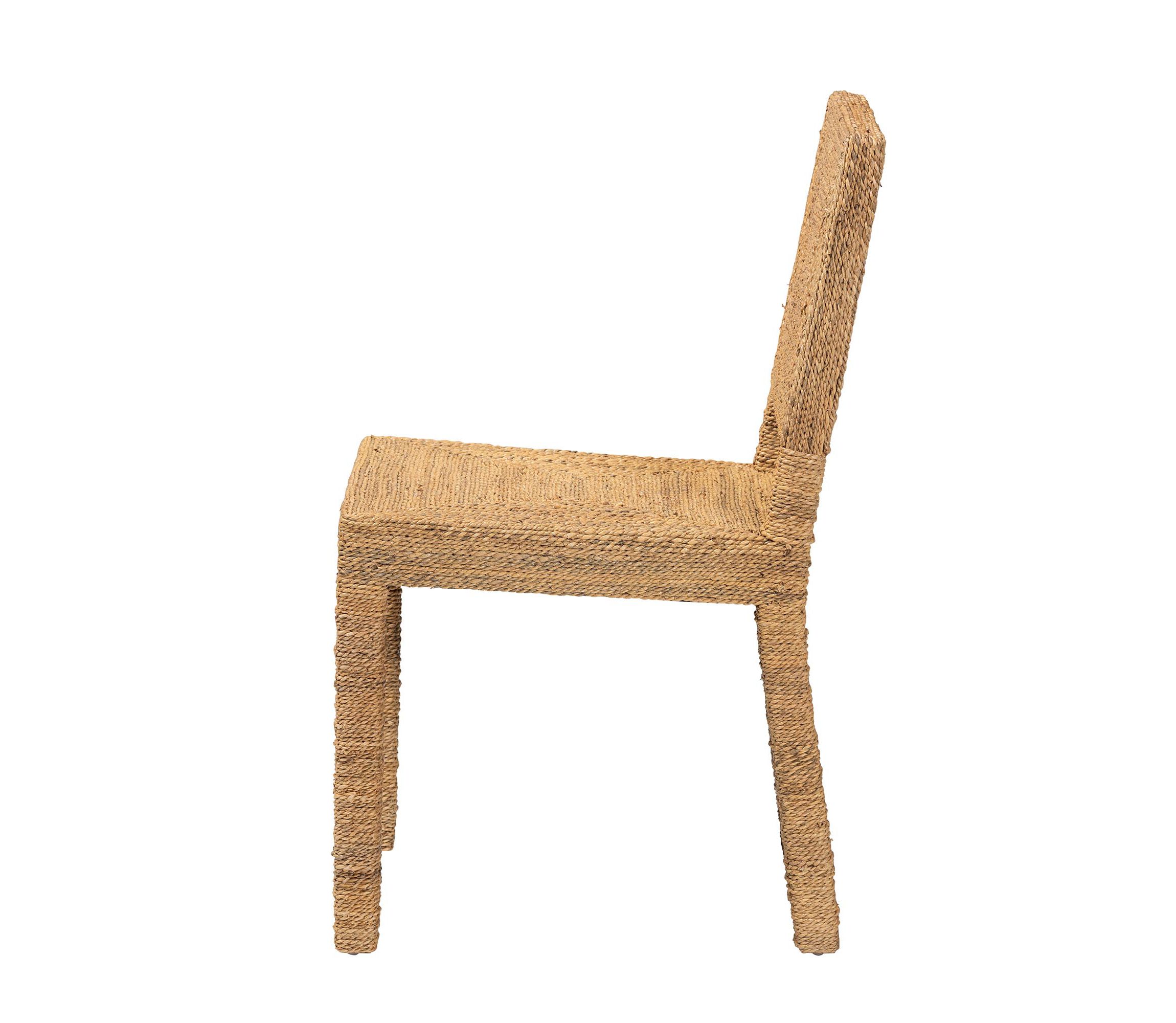 Anfield Modern Bohemian Natural Seagrass and Mahogany Wood Dining Chair