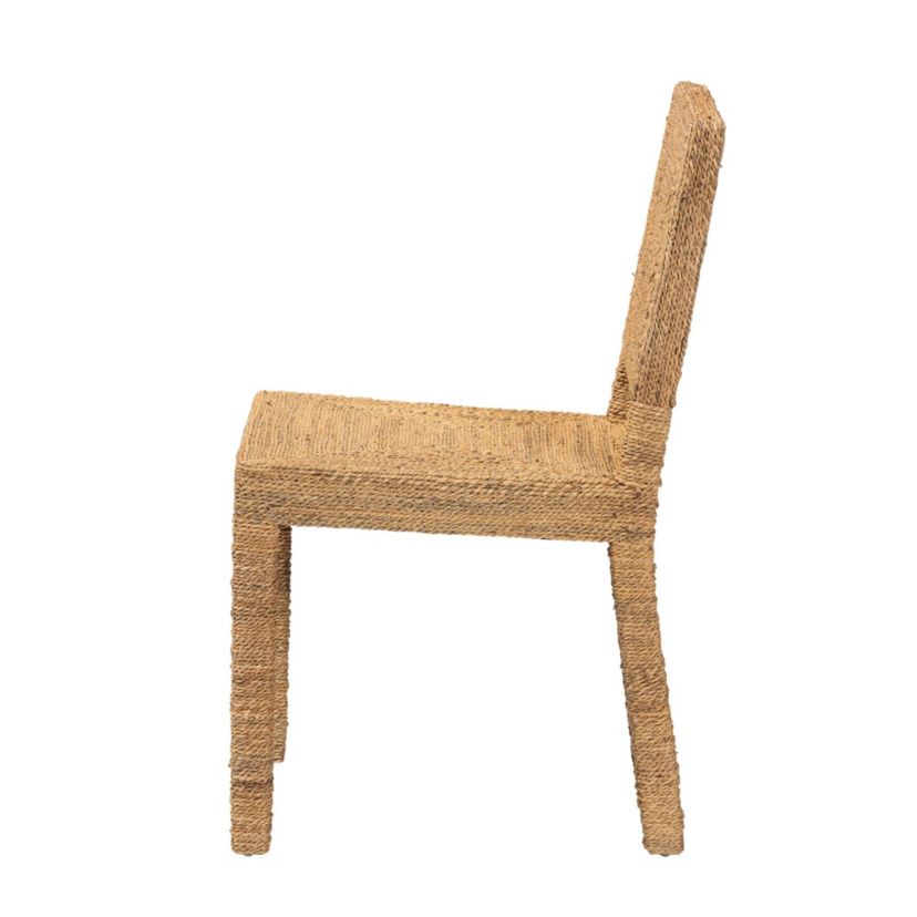 Anfield Modern Bohemian Natural Seagrass and Mahogany Wood Dining Chair