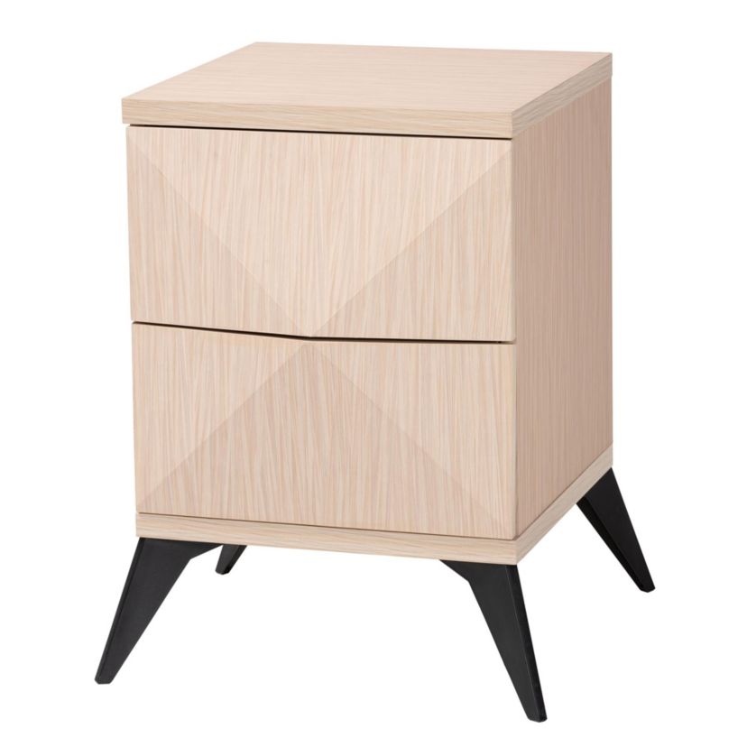 Draper Mid-Century Modern Two-Tone Light Brown and Black Wood 2-Drawer Nightstand