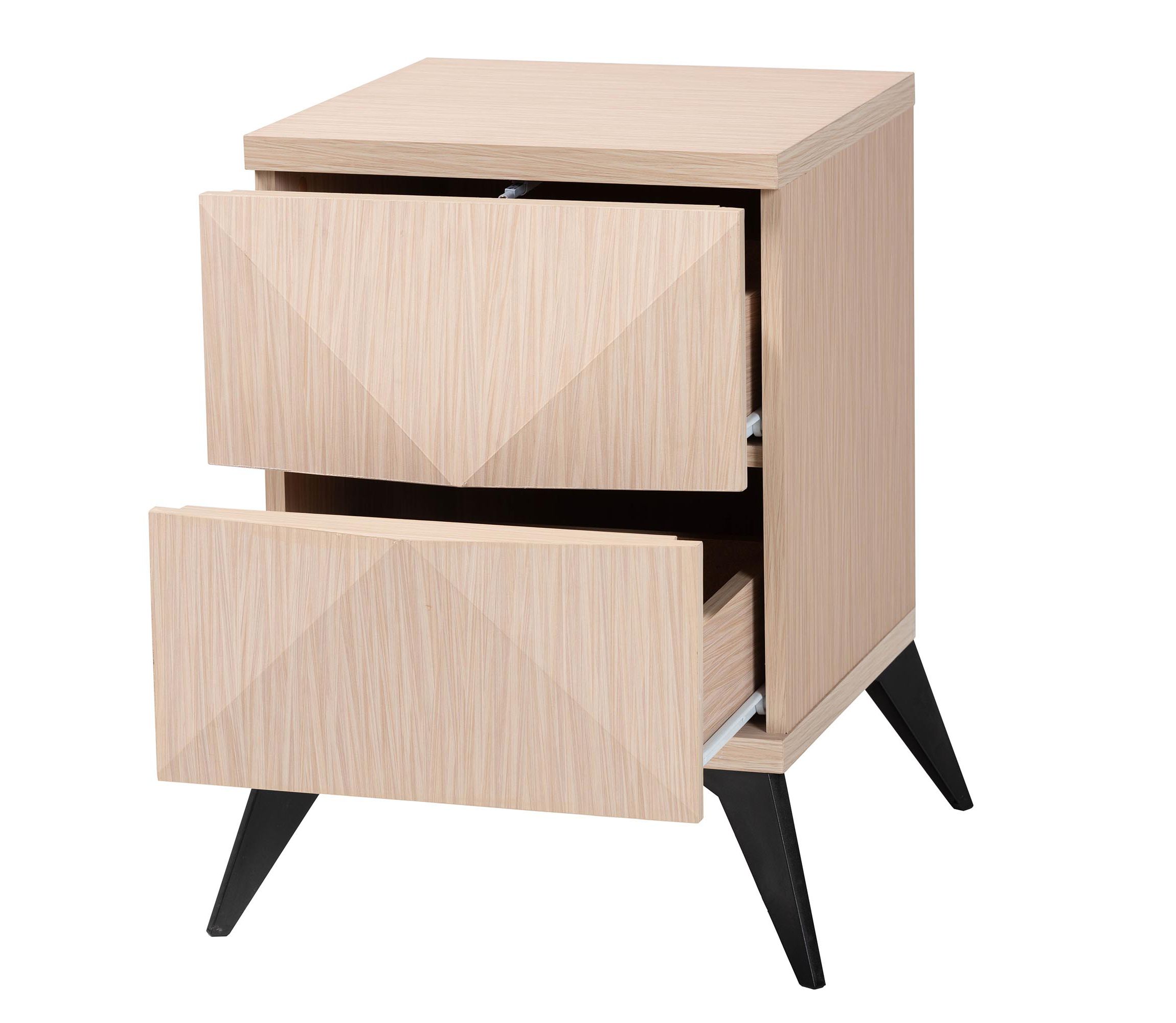 Draper Mid-Century Modern Two-Tone Light Brown and Black Wood 2-Drawer Nightstand