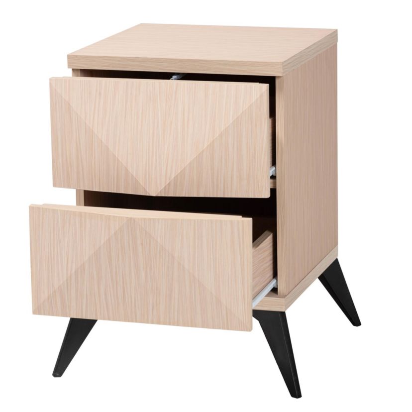 Draper Mid-Century Modern Two-Tone Light Brown and Black Wood 2-Drawer Nightstand