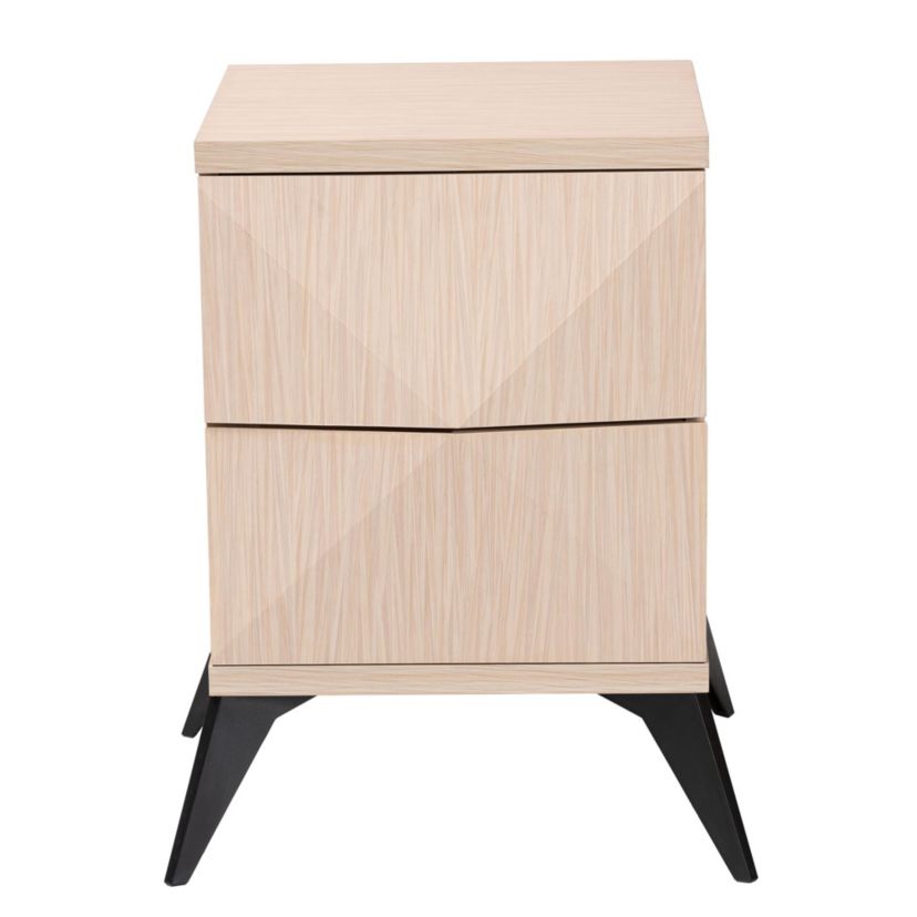 Draper Mid-Century Modern Two-Tone Light Brown and Black Wood 2-Drawer Nightstand