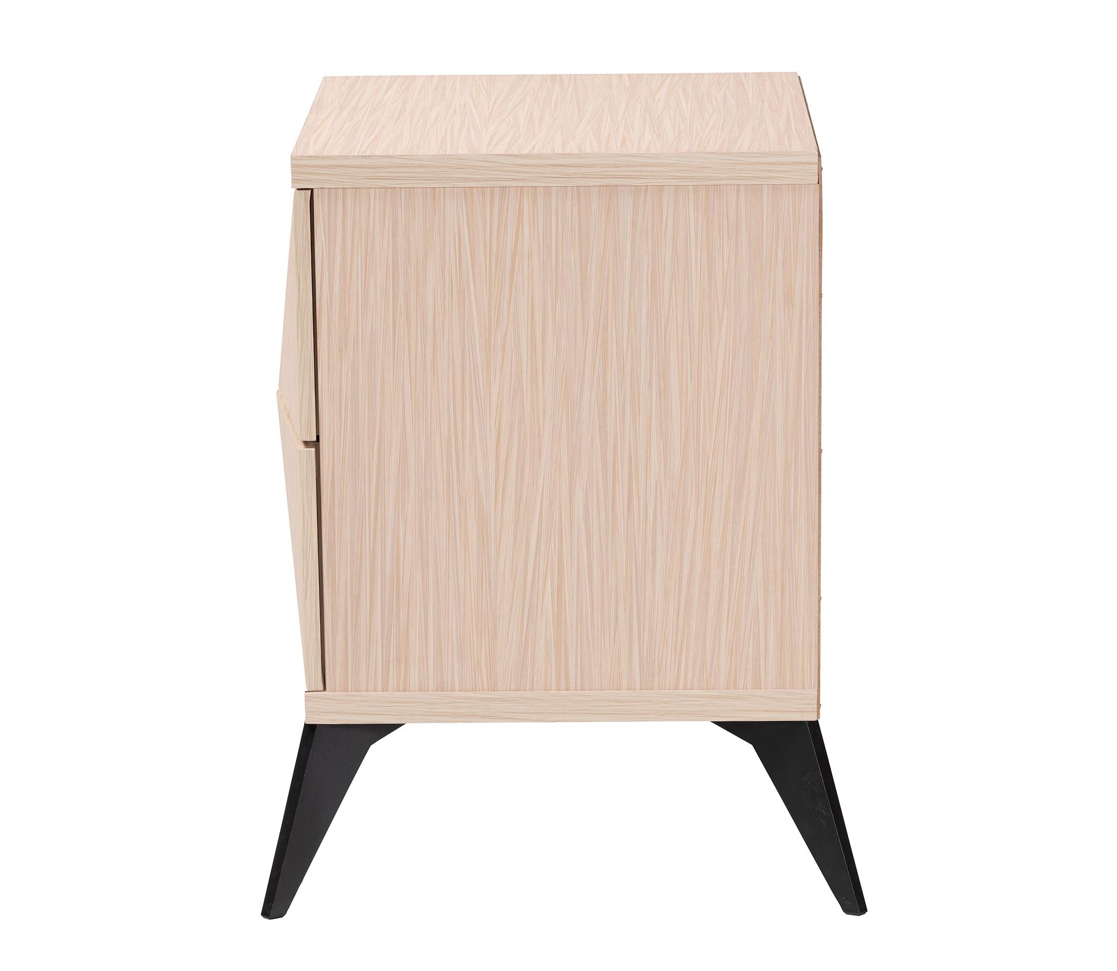 Draper Mid-Century Modern Two-Tone Light Brown and Black Wood 2-Drawer Nightstand