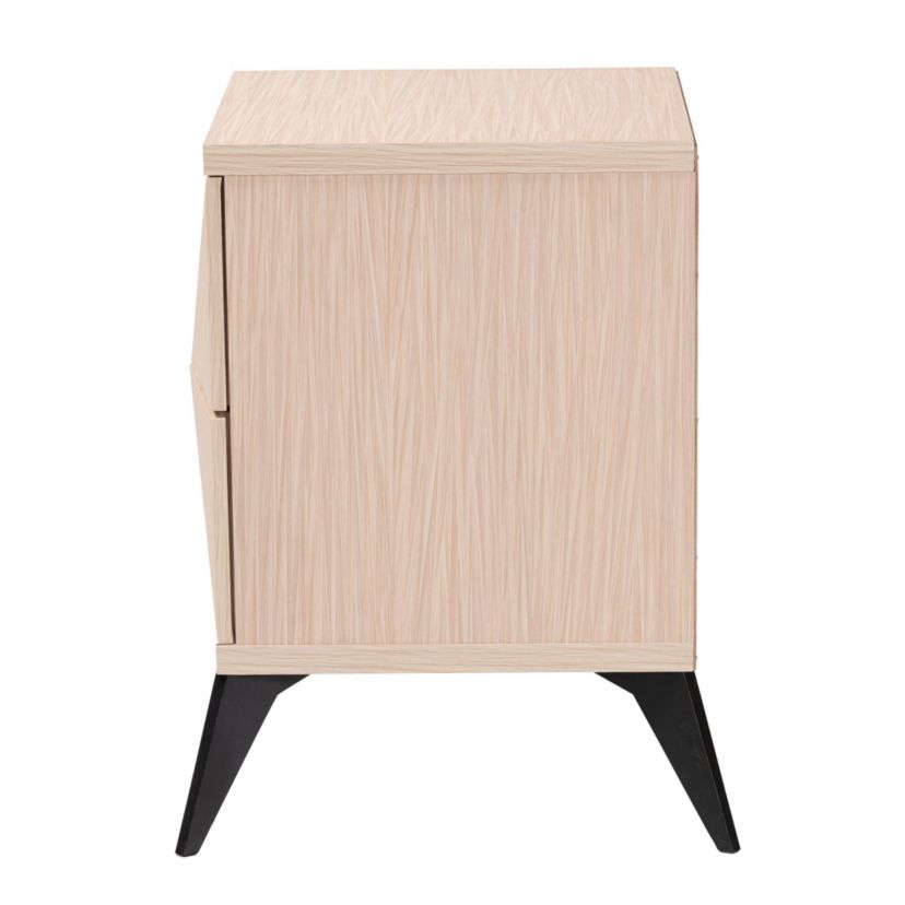 Draper Mid-Century Modern Two-Tone Light Brown and Black Wood 2-Drawer Nightstand