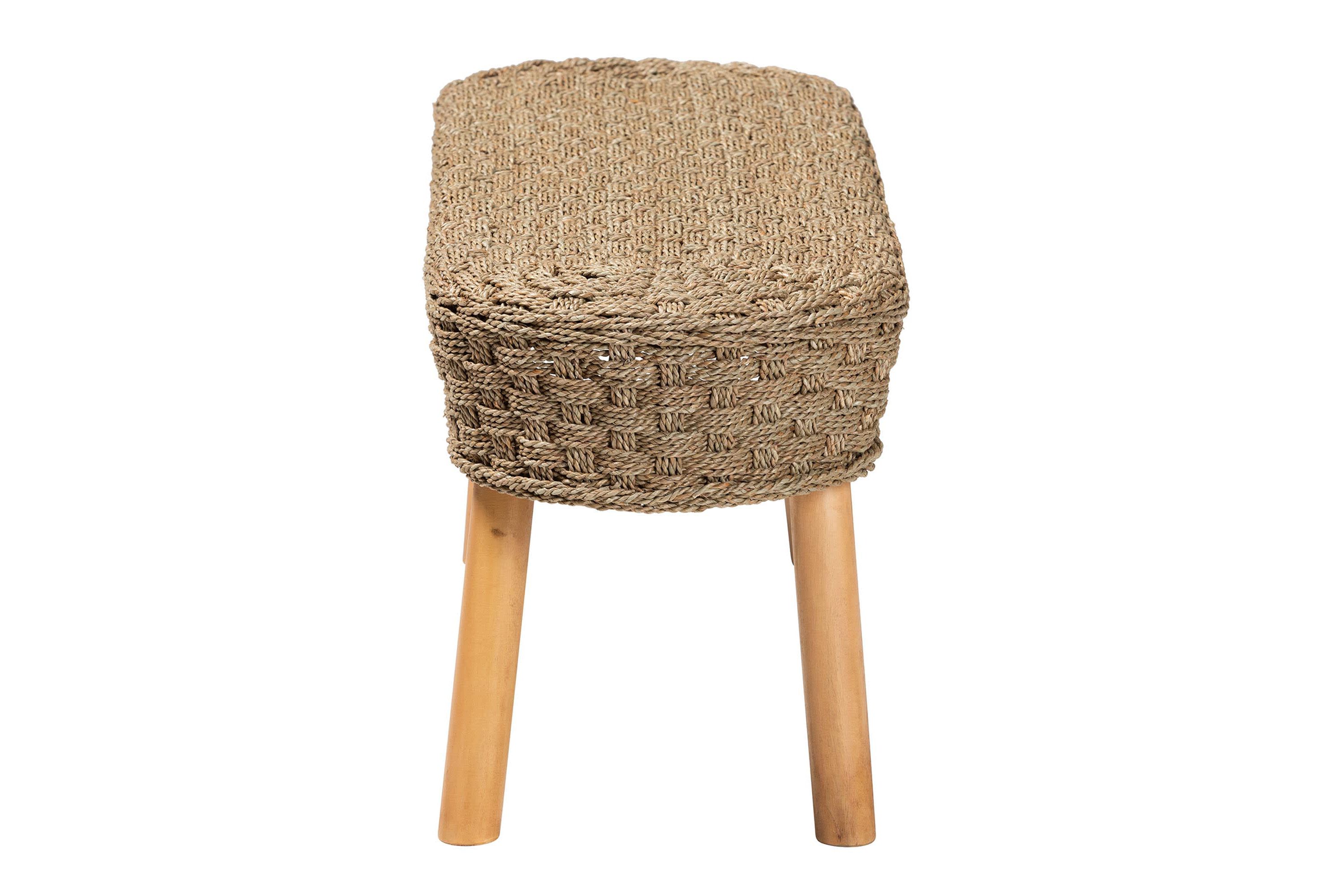 Denver Modern Bohemian Natural Seagrass and Acacia Wood Accent Bench