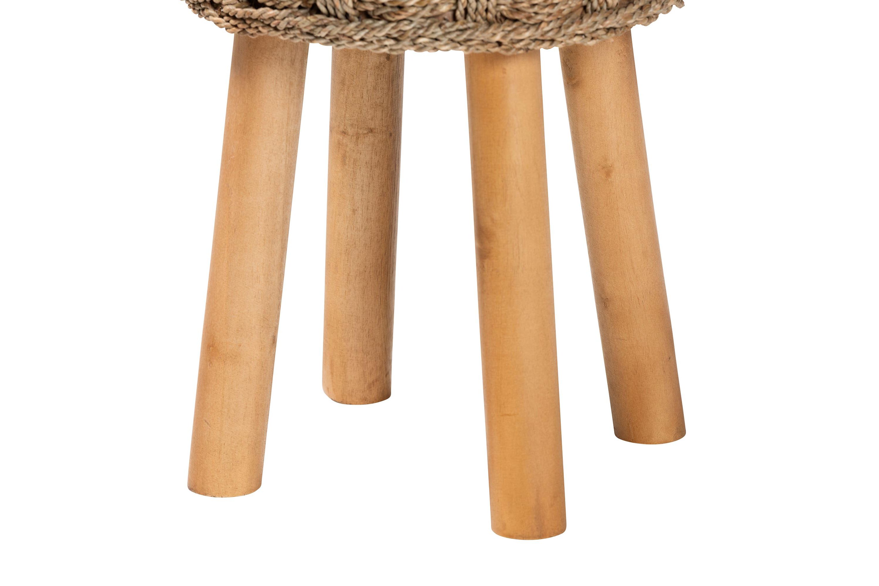 Denver Modern Bohemian Natural Seagrass and Acacia Wood Stool