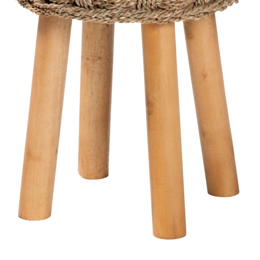 Denver Modern Bohemian Natural Seagrass and Acacia Wood Stool