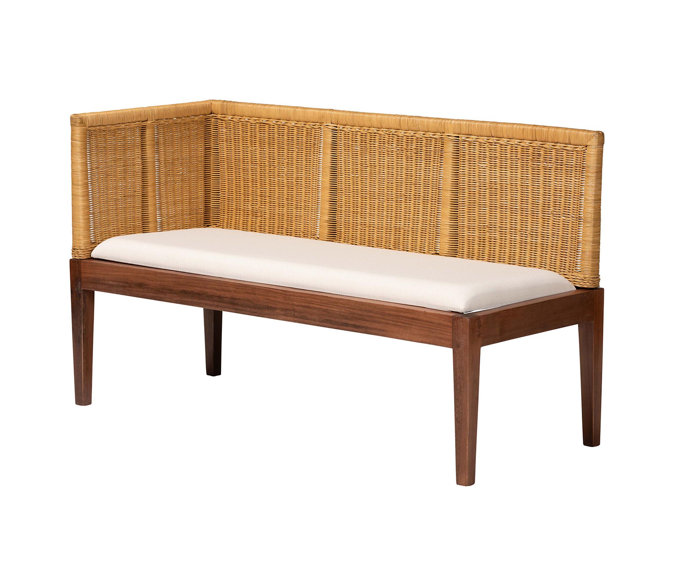 Tabanan Modern Bohemian Natural Brown Rattan and Brown Acacia Wood 3-Piece Dining Nook set