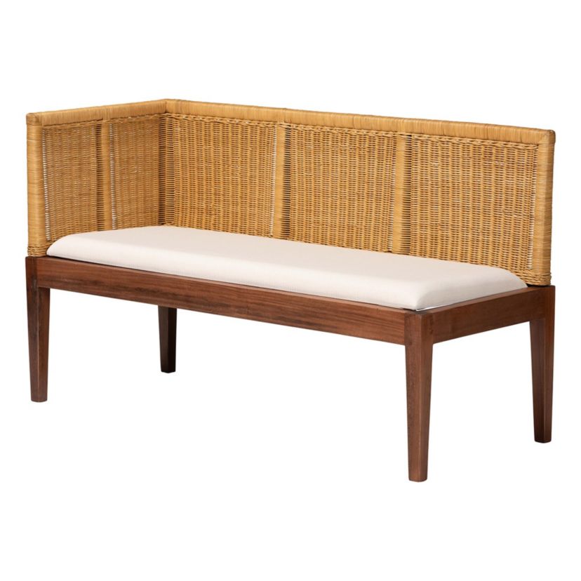 Tabanan Modern Bohemian Natural Brown Rattan and Brown Acacia Wood 3-Piece Dining Nook set