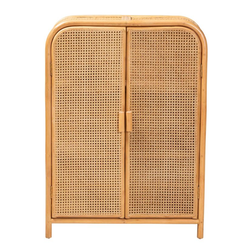 Curacao Modern Bohemian Light Honey Rattan 2-Door Storage Cabinet