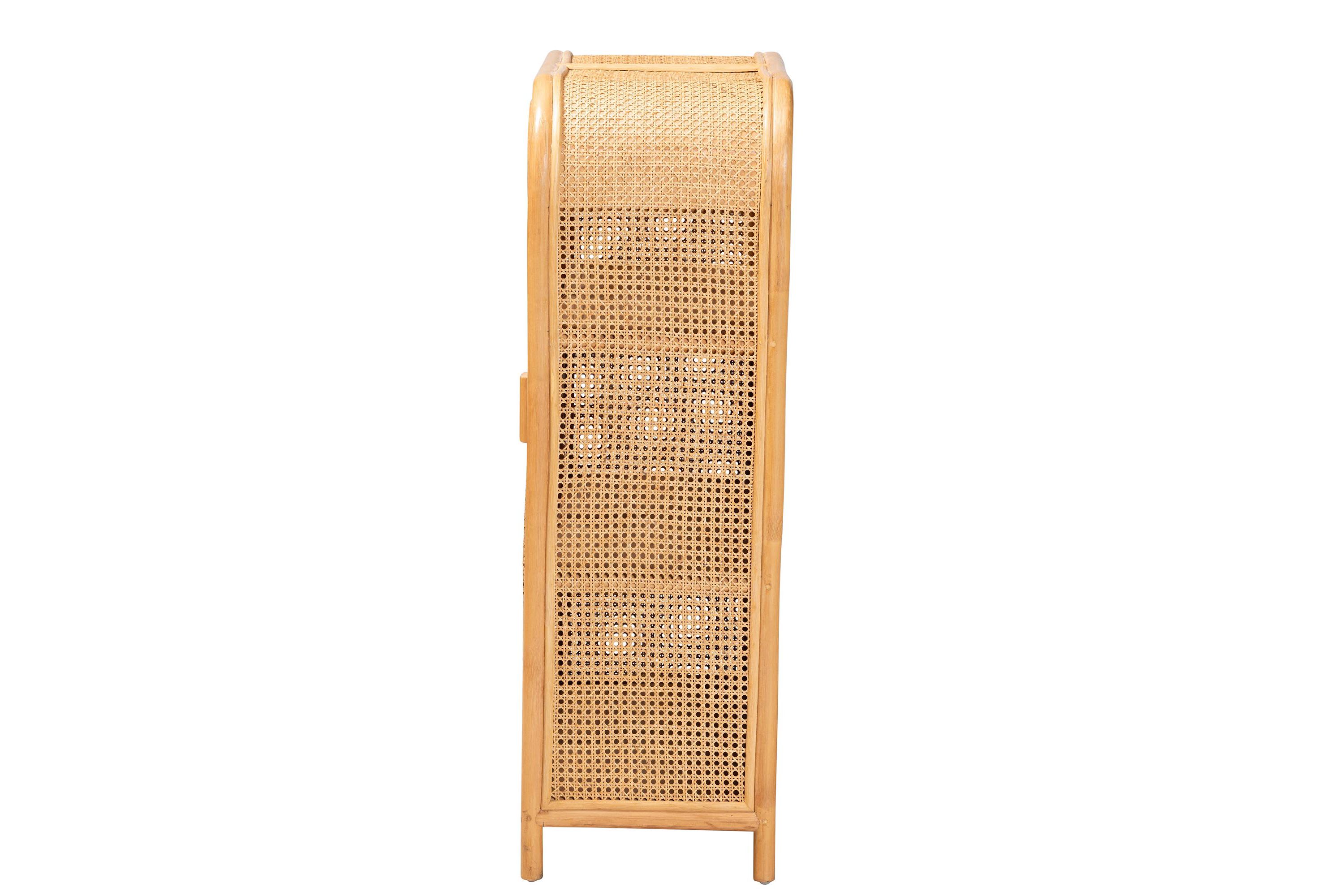 Curacao Modern Bohemian Light Honey Rattan 2-Door Storage Cabinet