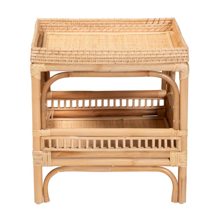 Lombok Modern Bohemian Natural Rattan End Table
