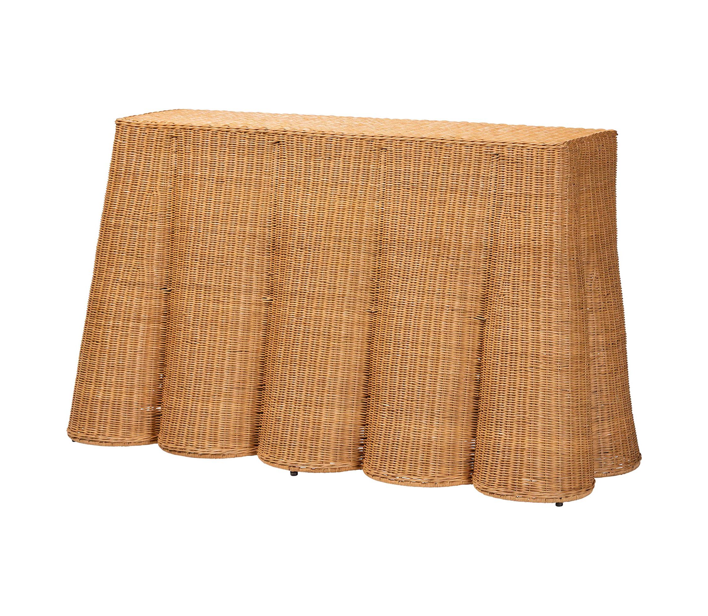 Palm Bohemian Honey Scallop Rattan Console Table