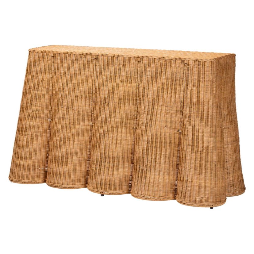 Palm Bohemian Honey Scallop Rattan Console Table