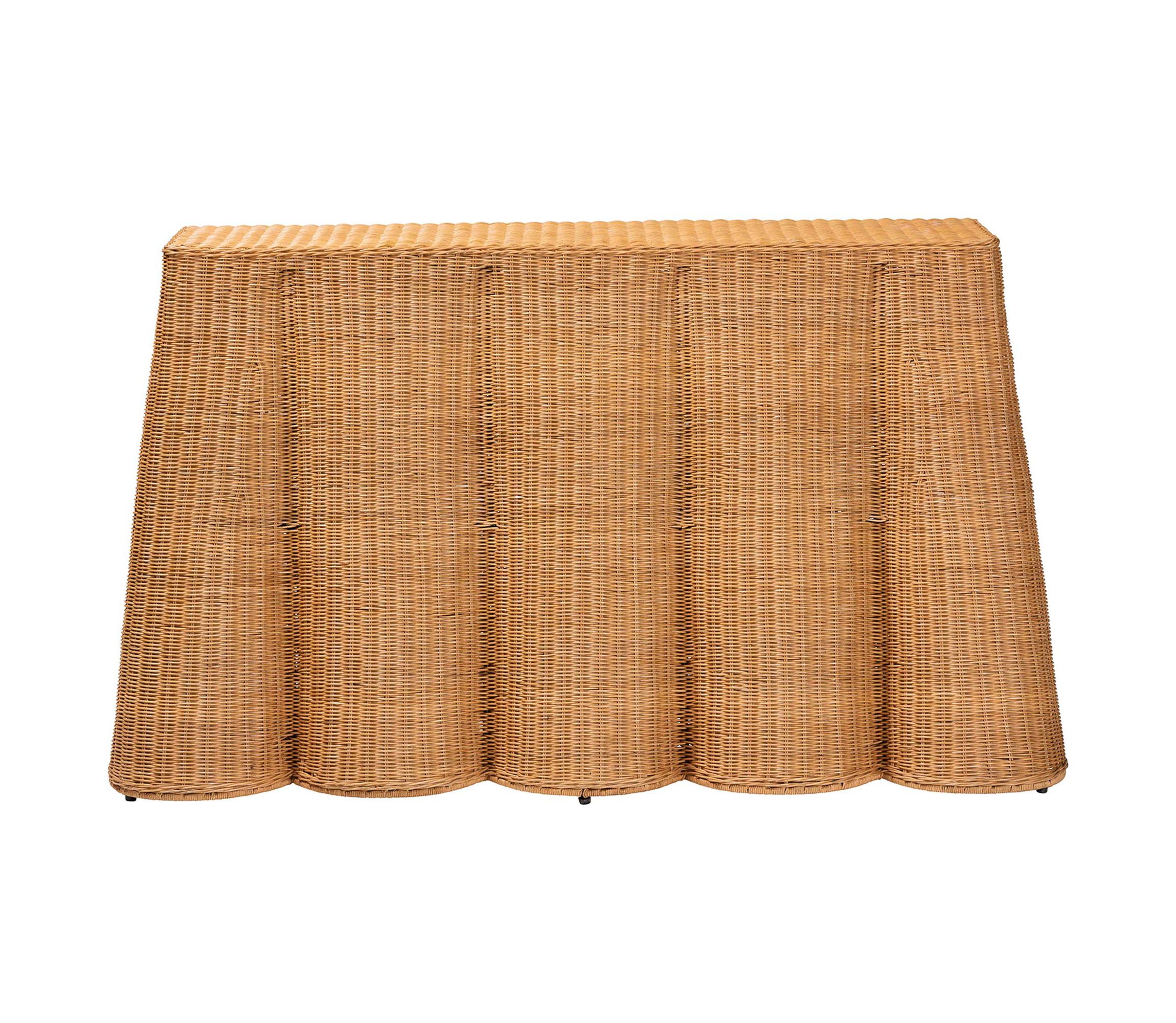 Palm Bohemian Honey Scallop Rattan Console Table