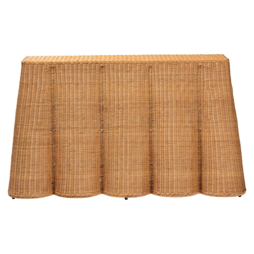 Palm Bohemian Honey Scallop Rattan Console Table