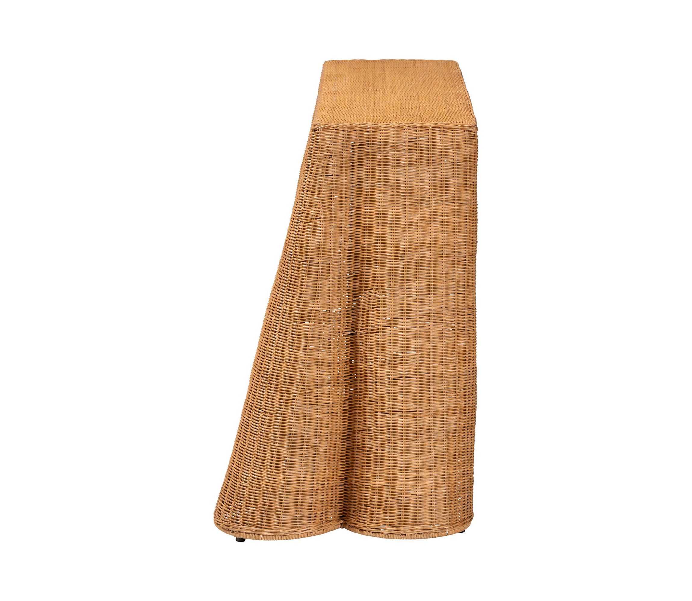 Palm Bohemian Honey Scallop Rattan Console Table