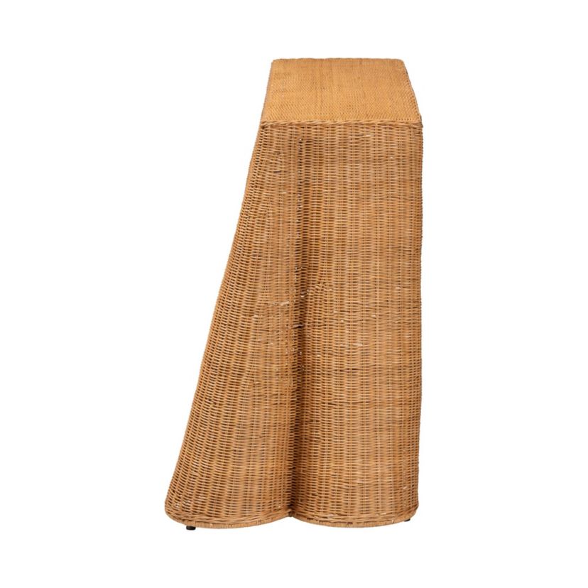 Palm Bohemian Honey Scallop Rattan Console Table