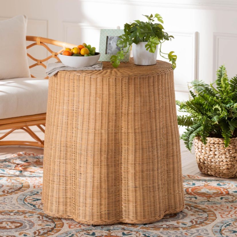 Palm Bohemian Honey Scallop Rattan Console Table