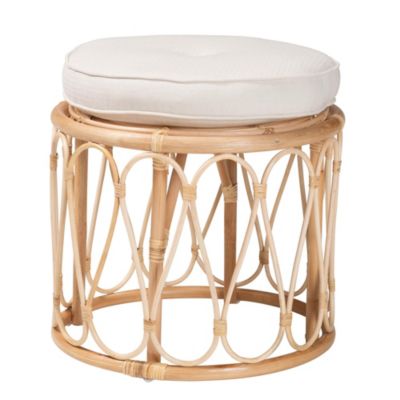 bali & pari Hachiro Bohemian Natural Rattan Ottoman Footstool