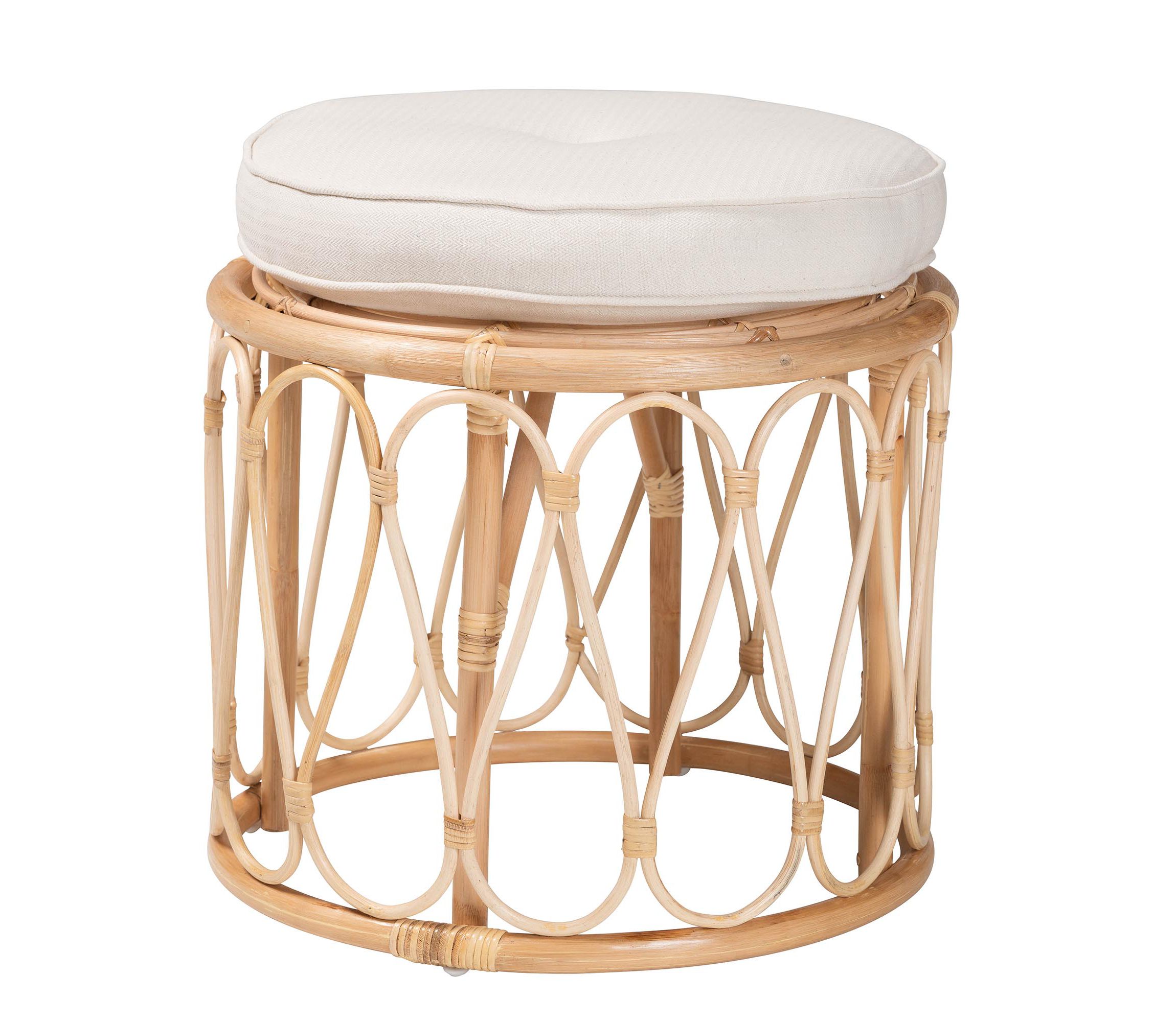 Hachiro Bohemian Natural Rattan Ottoman Footstool