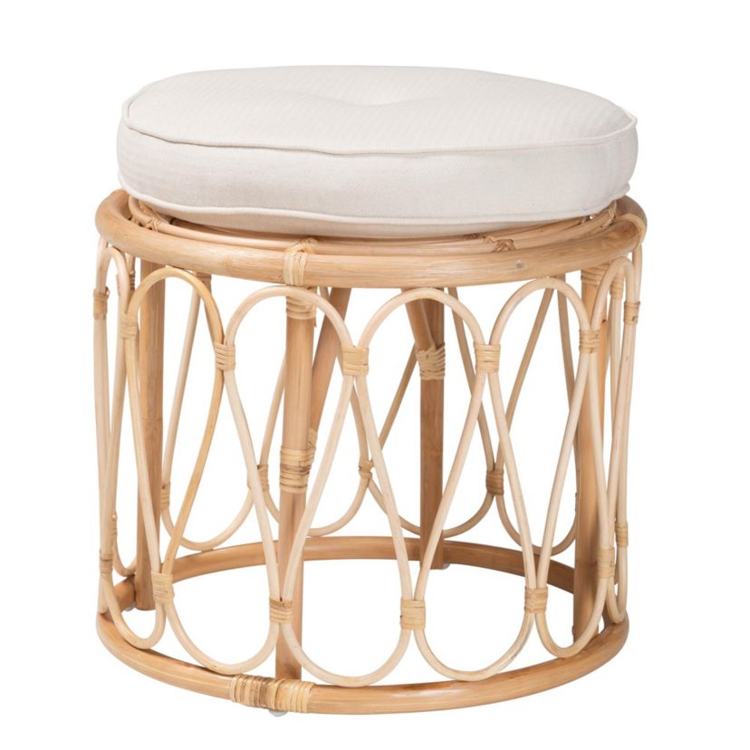 Hachiro Bohemian Natural Rattan Ottoman Footstool