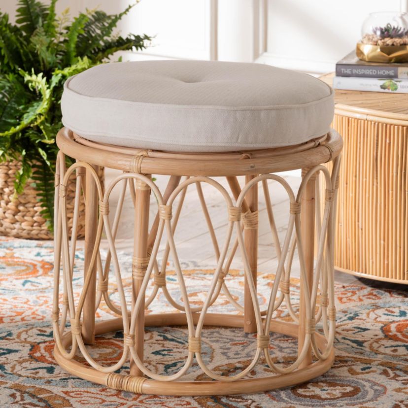 Hachiro Bohemian Natural Rattan Ottoman Footstool