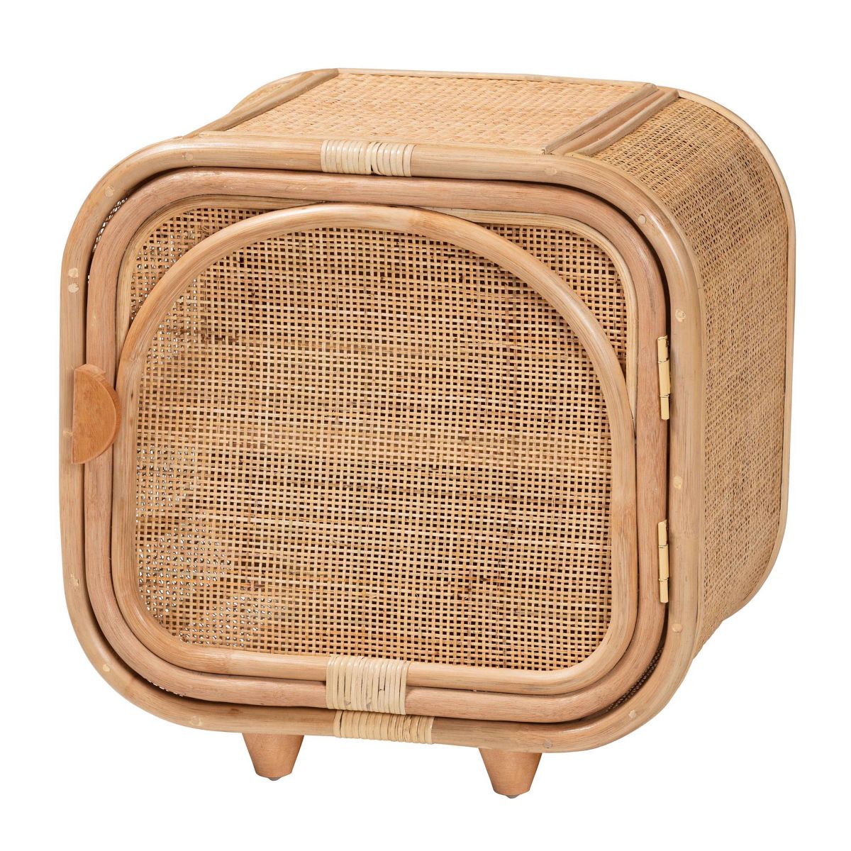 Keita Bohemian Natural Rattan and Mahogany Wood Nightstand