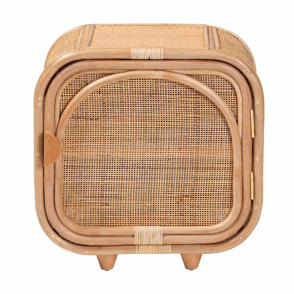 Keita Bohemian Natural Rattan and Mahogany Wood Nightstand