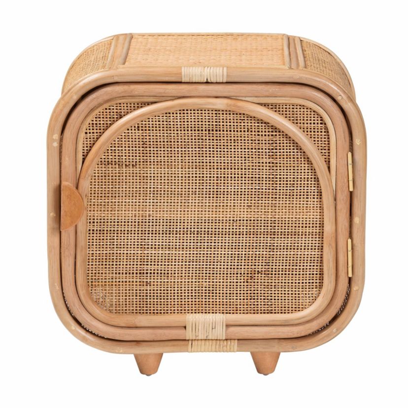 Keita Bohemian Natural Rattan and Mahogany Wood Nightstand