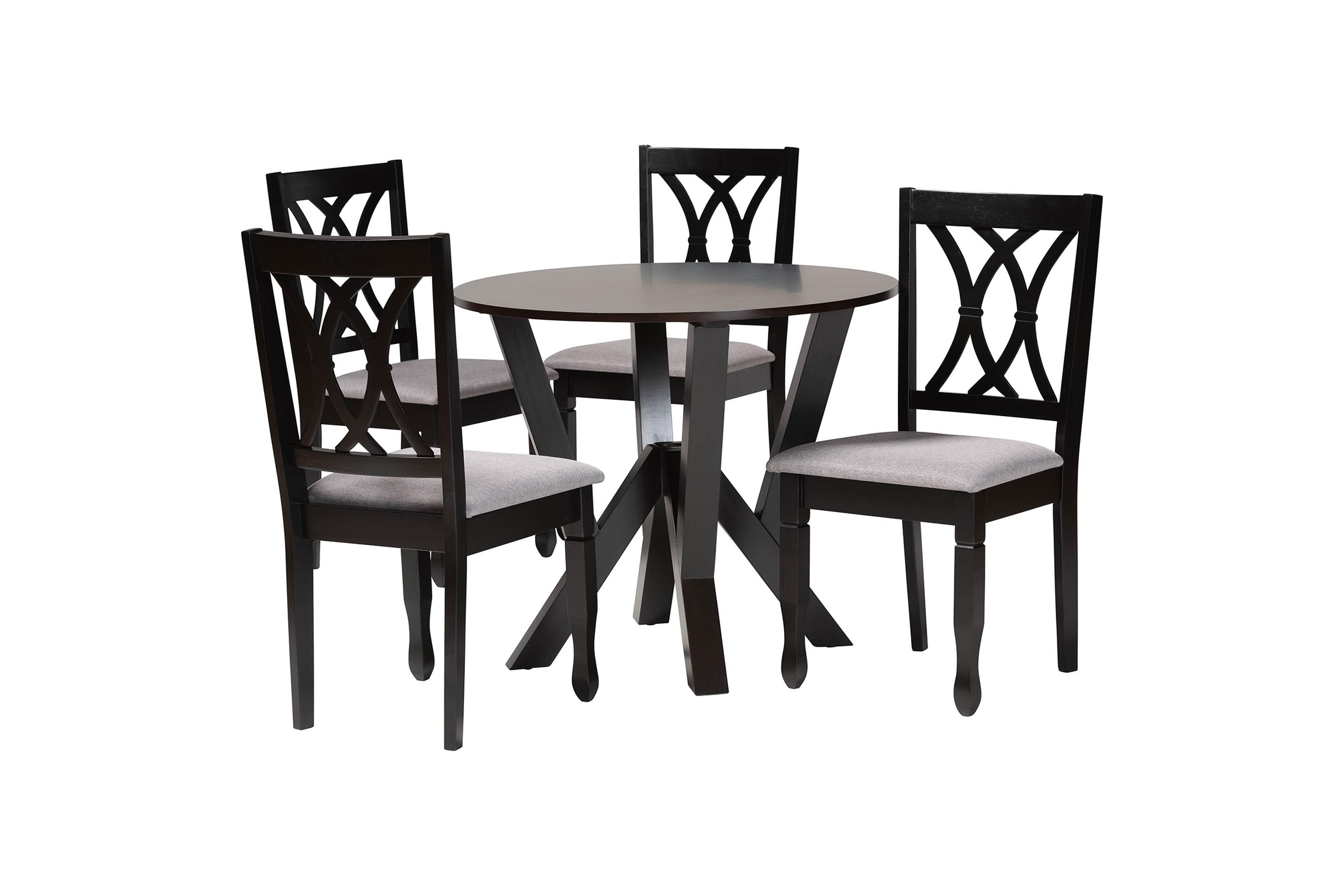 Irene Modern Grey Fabric and Dark Brown Finished Wood 5-Piece Dining Set