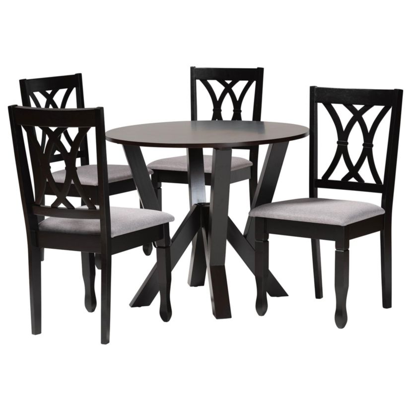 Irene Modern Grey Fabric and Dark Brown Finished Wood 5-Piece Dining Set