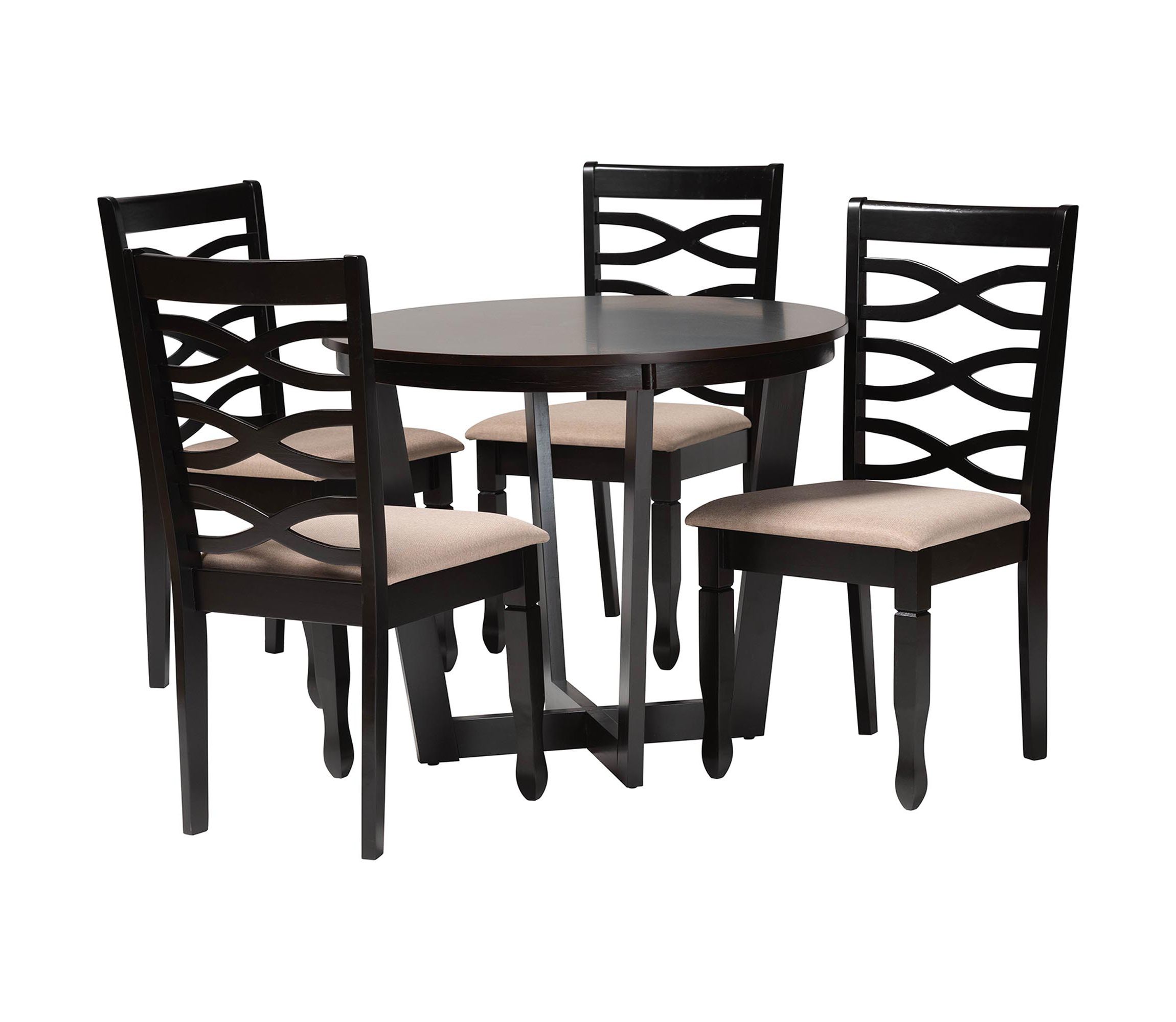 Leda Modern Sand Fabric and Dark Brown Finished Wood 5-Piece Dining Set