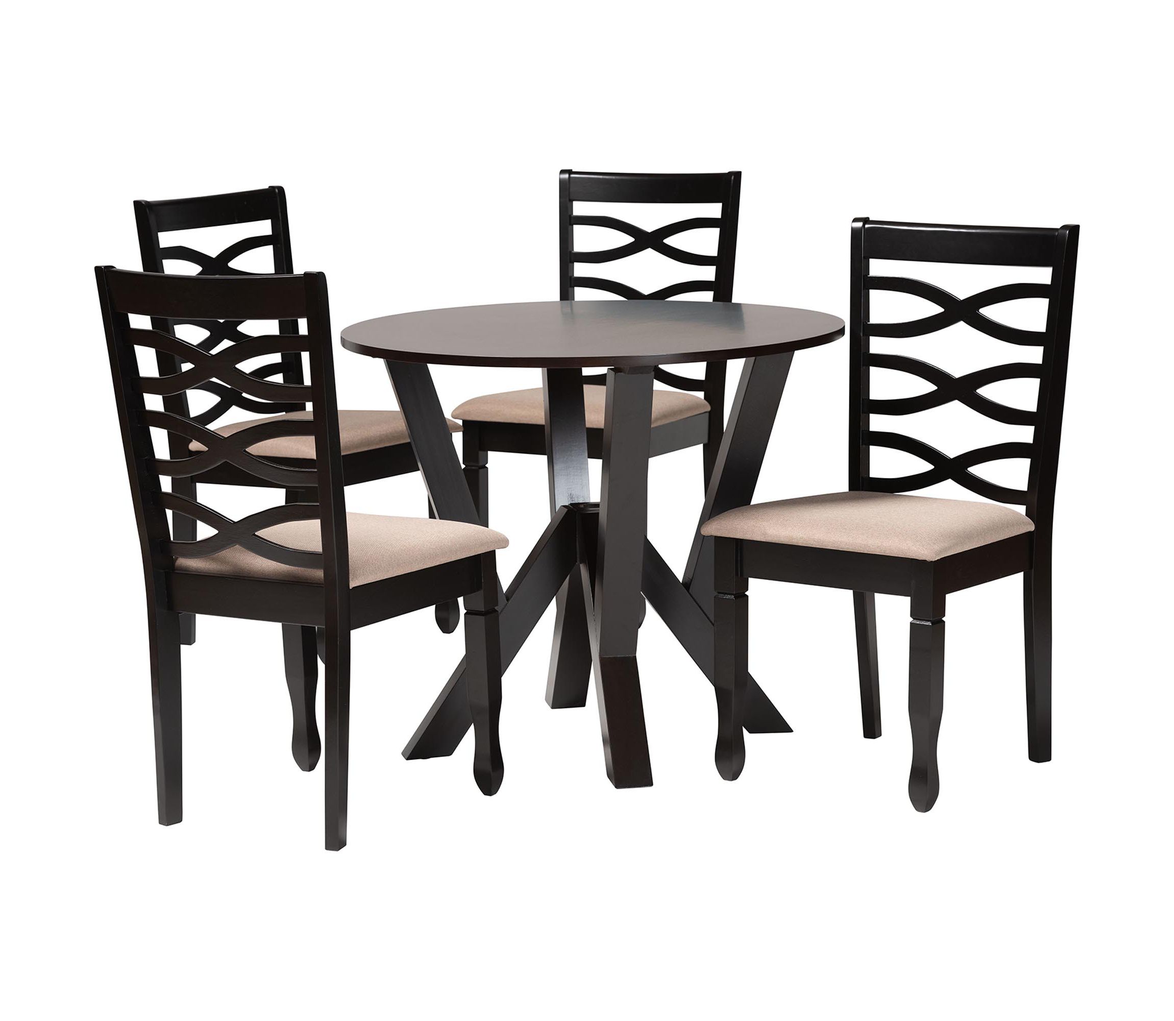 Ariane Modern Sand Fabric and Dark Brown Finished Wood 5-Piece Dining Set
