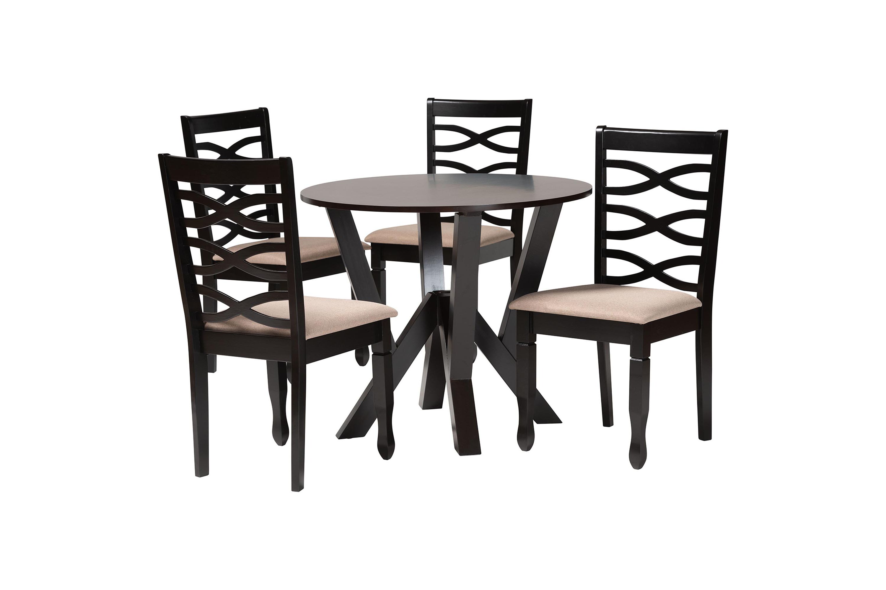 Ariane Modern Sand Fabric and Dark Brown Finished Wood 5-Piece Dining Set