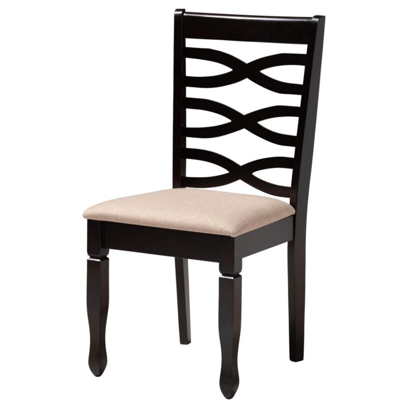 Ariane Modern Sand Fabric and Dark Brown Finished Wood 5-Piece Dining Set