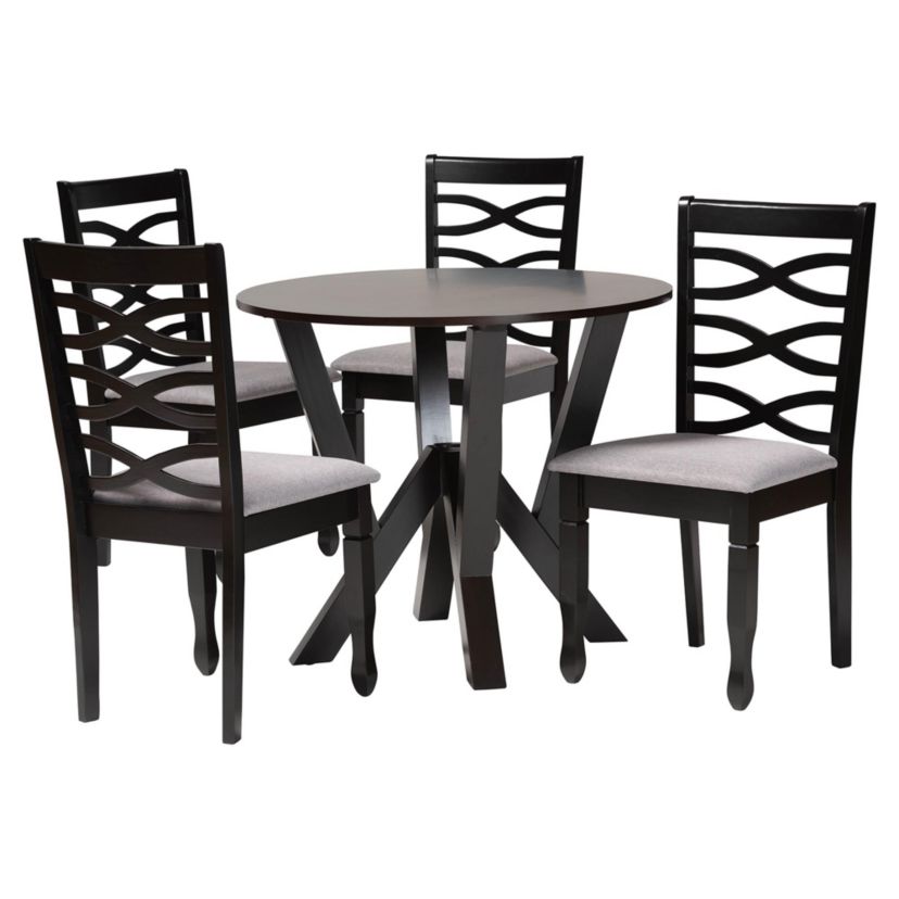 Ariane Modern Grey Fabric and Dark Brown Finished Wood 5-Piece Dining Set