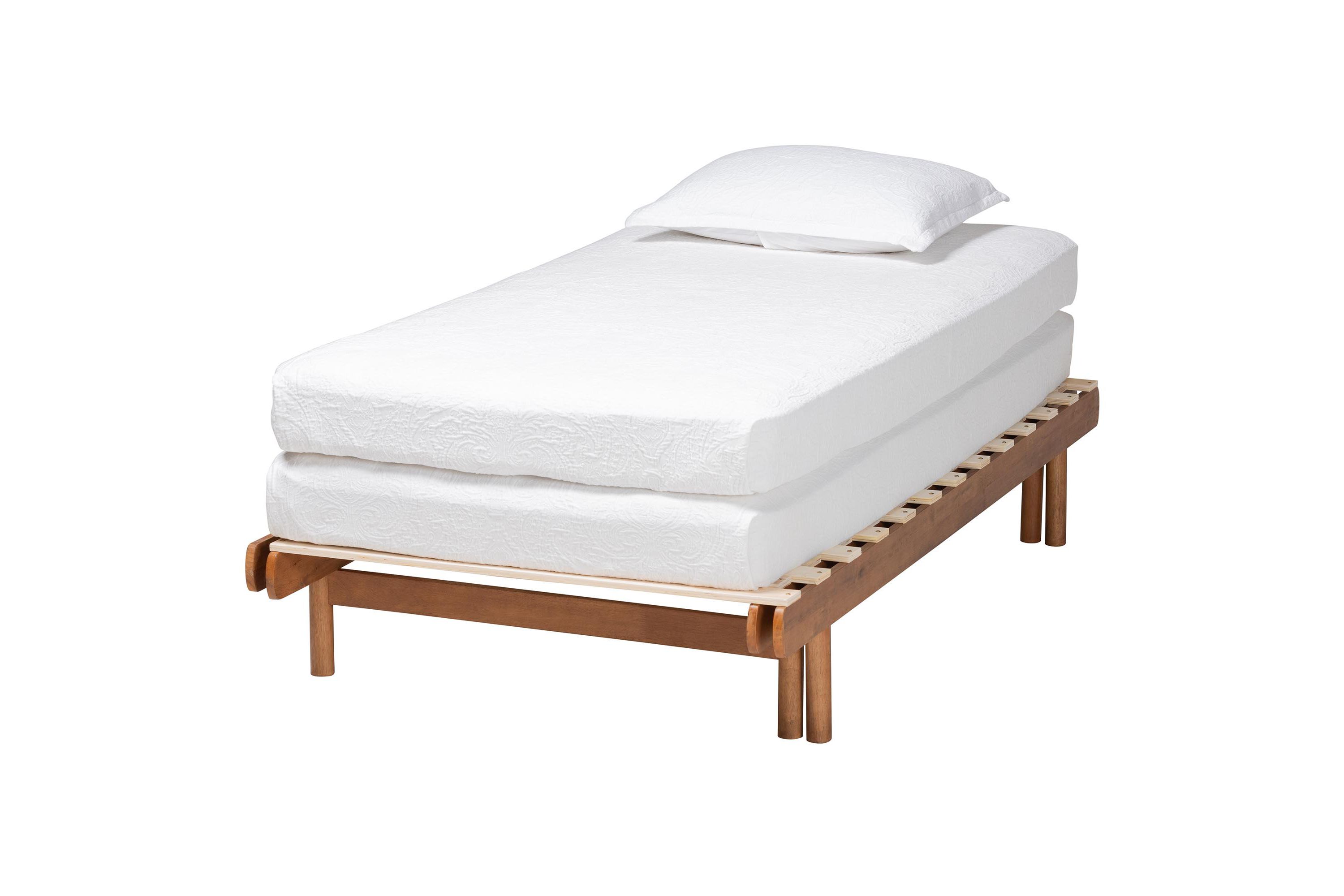 Bolivia Mid-Century Modern Walnut Brown Wood Expandable Twin to King Bed Frame