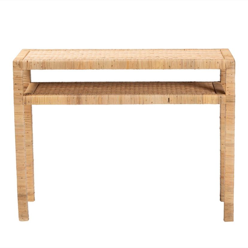Kalimantan Bohemian Light Honey Rattan and Acacia Wood Console Table