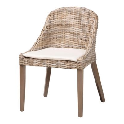 bali & pari Lara Bohemian Grey Kubu Rattan and Mahogany Wood Dining Chair