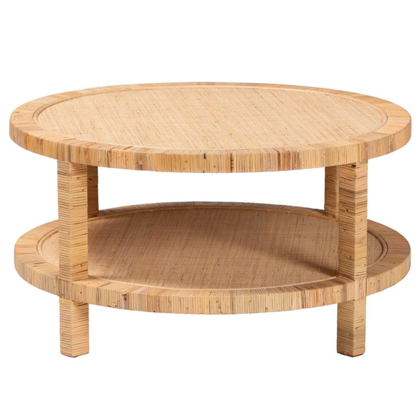 Kalimantan Bohemian Light Honey Rattan and Mahogany Wood Coffee Table
