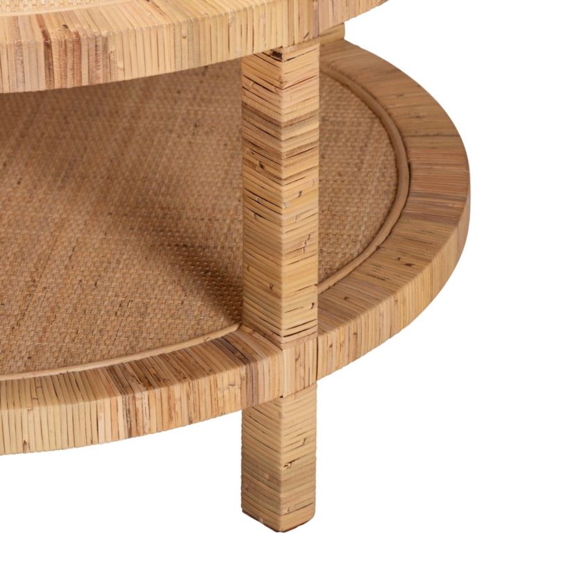 Kalimantan Bohemian Light Honey Rattan and Mahogany Wood Coffee Table