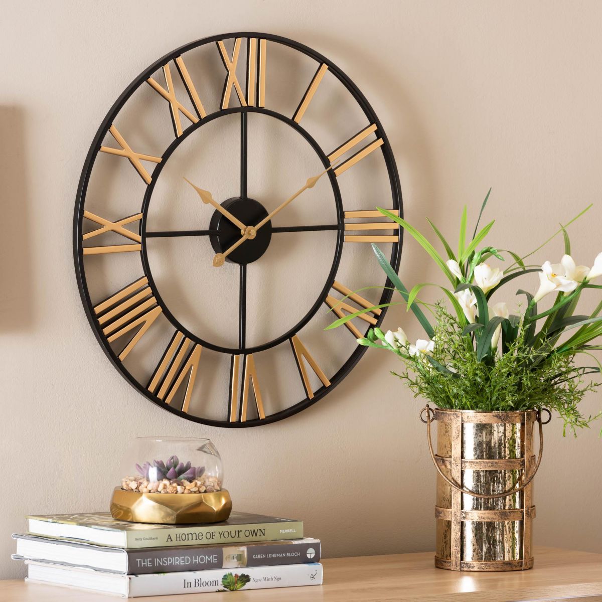 Auden Modern Industrial Two-Tone Black and Gold Metal Wall Clock