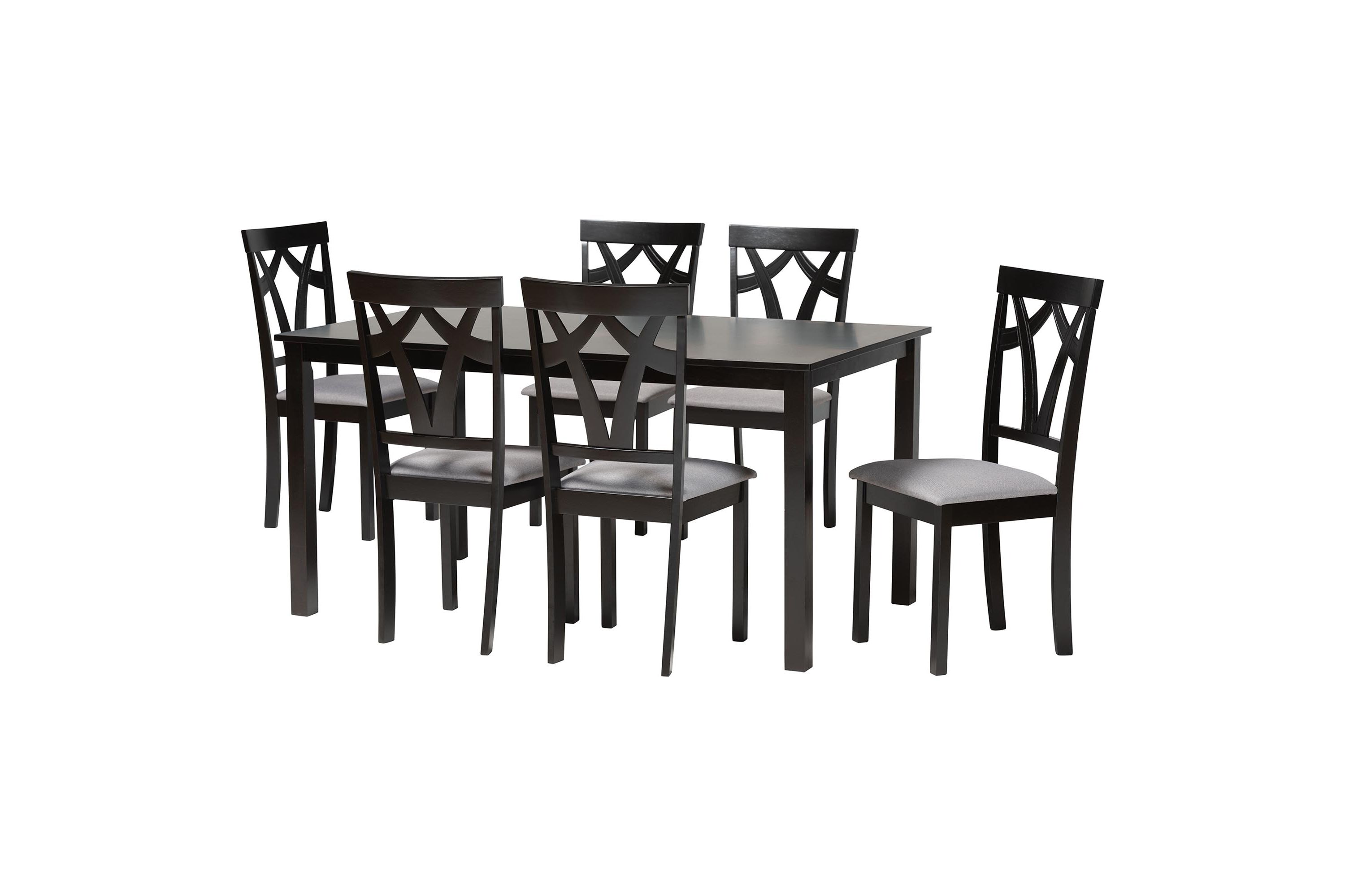 Sylvia Modern Grey Fabric and Dark Brown Finished Wood 7-Piece Dining Set