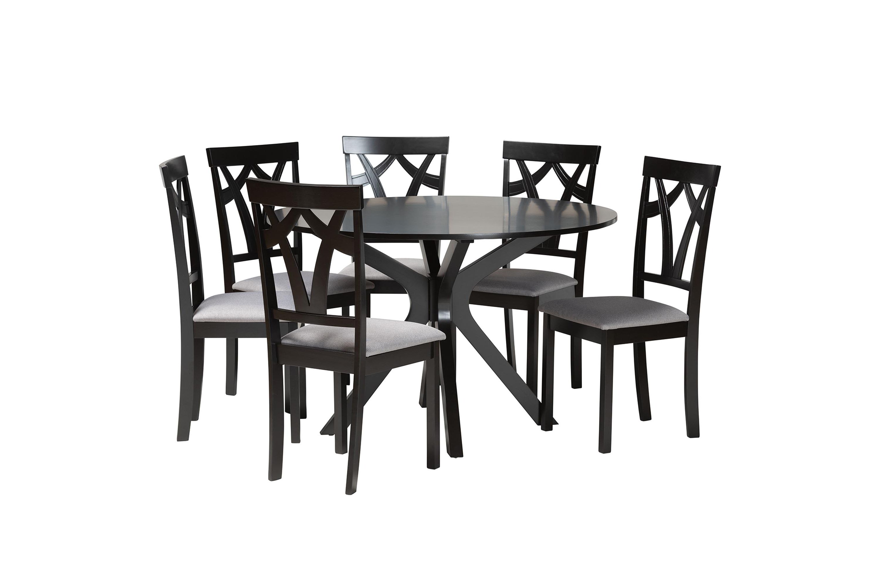 Luise Modern Grey Fabric and Dark Brown Finished Wood 7-Piece Dining Set