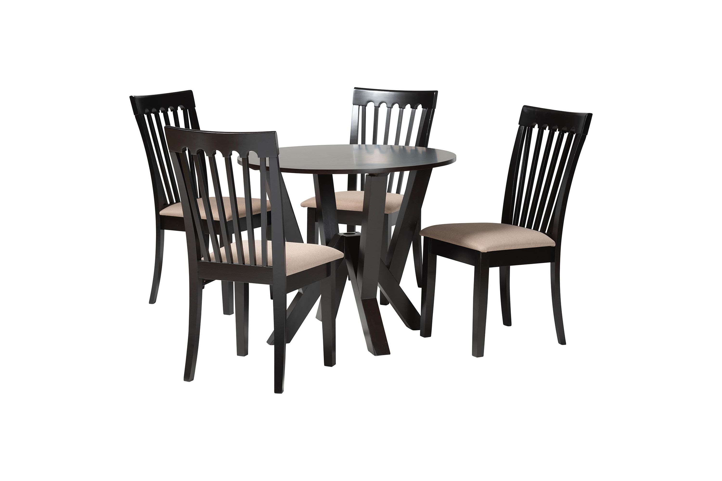 Marian Modern Sand Fabric and Dark Brown Finished Wood 5-Piece Dining Set