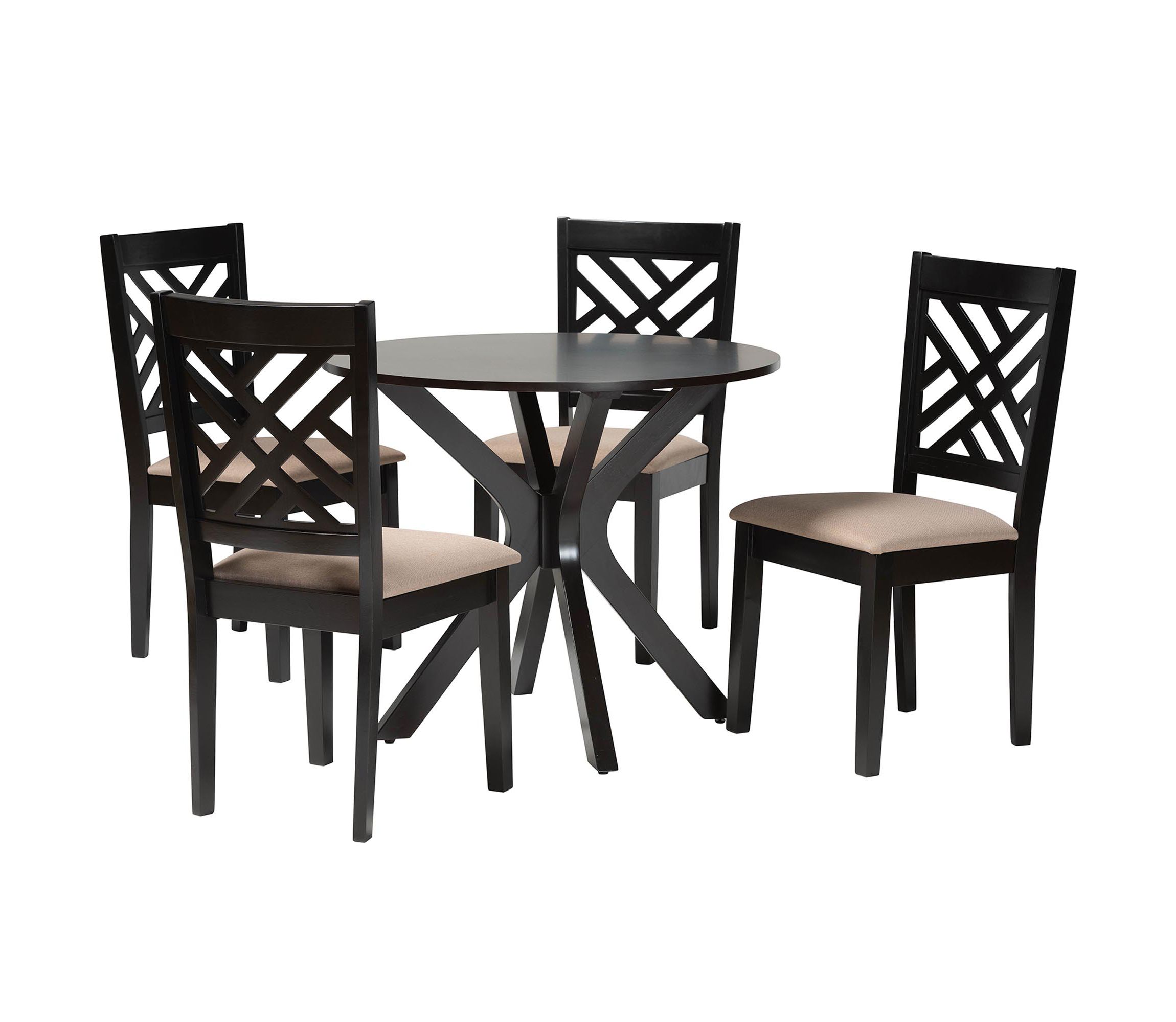 Norah Modern Sand Fabric and Dark Brown Finished Wood 5-Piece Dining Set