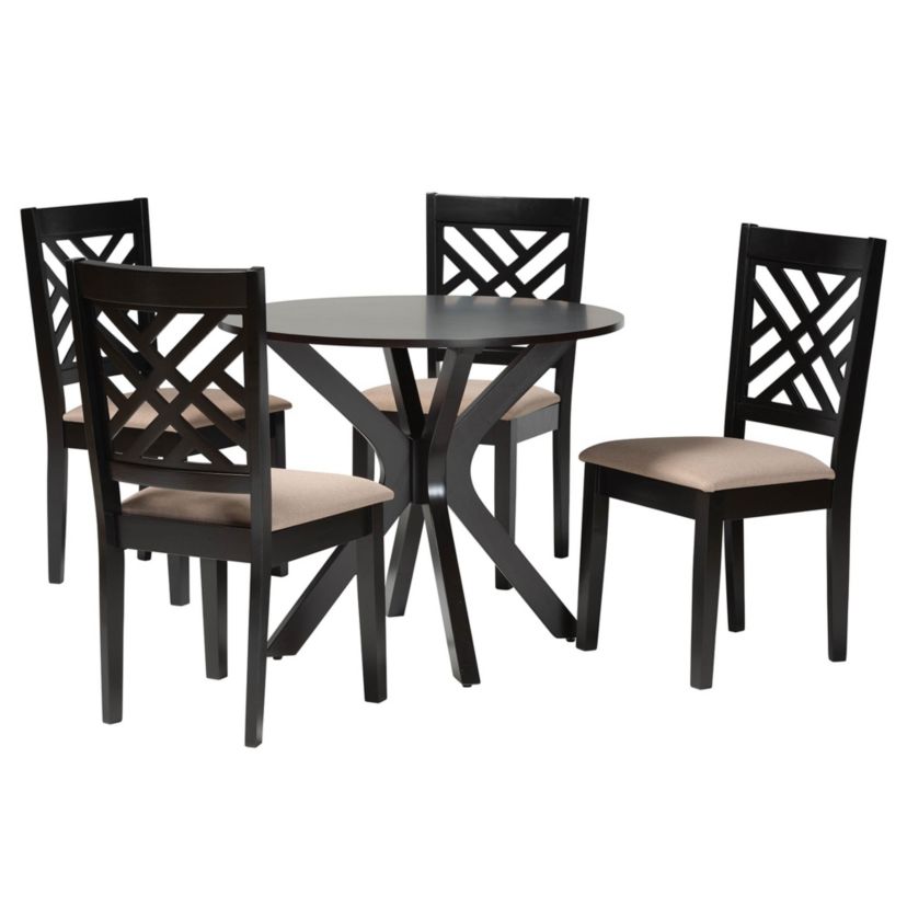 Norah Modern Sand Fabric and Dark Brown Finished Wood 5-Piece Dining Set